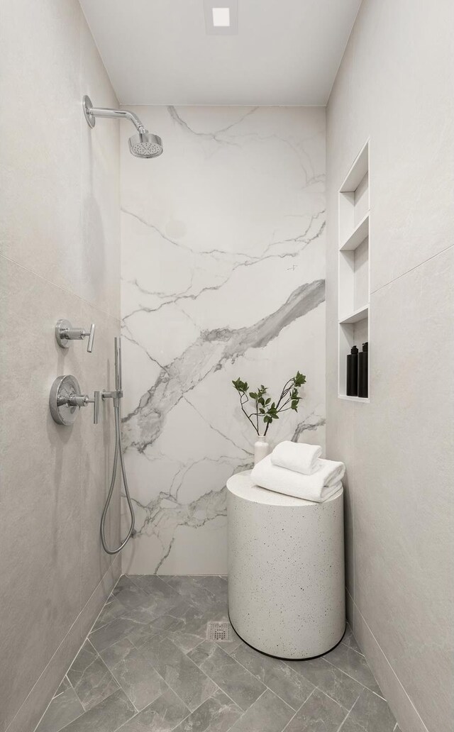 684 Dean St Unit 4, New York City, NY 11238 - full bathroom with a marble finish shower, built in features, and marble finish flooring