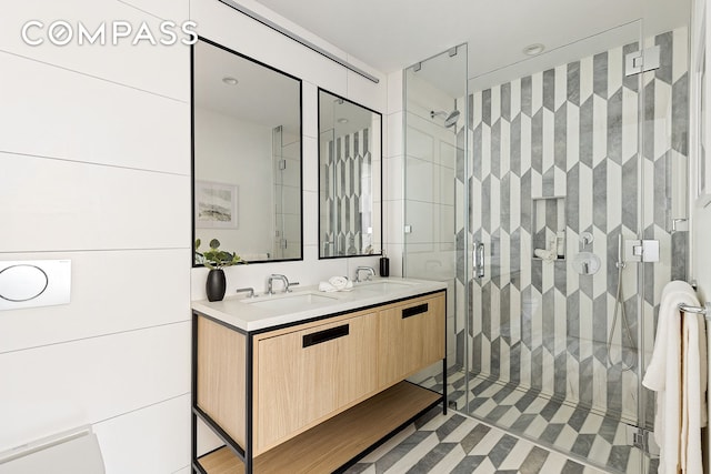171 N 1st St Unit 2B, New York City, NY 11211 - bathroom with double vanity and a shower stall