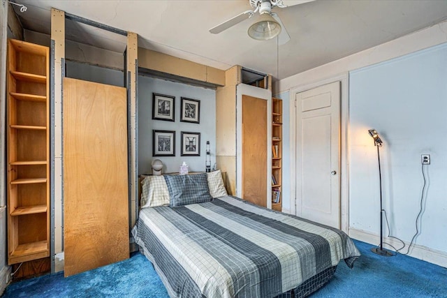 bedroom featuring carpet flooring and ceiling fan