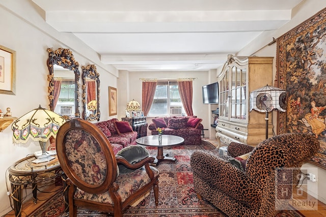 550 Grand St Unit J2F, New York City, NY 10002 - living room with plenty of natural light and beamed ceiling