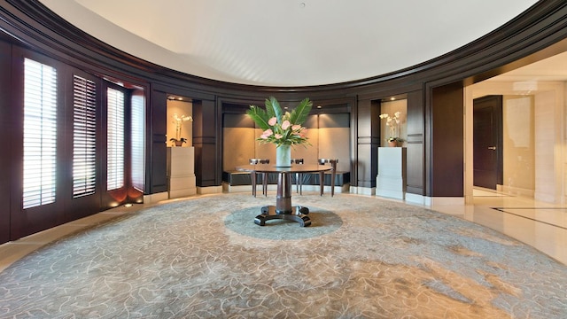 building lobby with ornamental molding