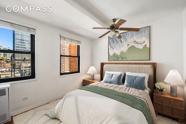 347 E 53rd St Unit 9C, New York City, NY 10022 - bedroom featuring multiple windows, baseboards, a city view, and heating unit