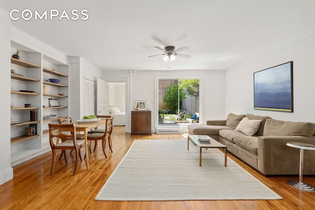 322 W 88th St Unit B, New York City, NY 10024 - living area with ceiling fan, light wood-type flooring, and built in shelves