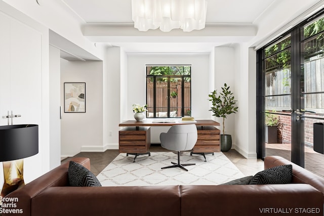 130 W 12th St Unit 1A, New York City, NY 10011 - office with french doors, baseboards, and wood finished floors