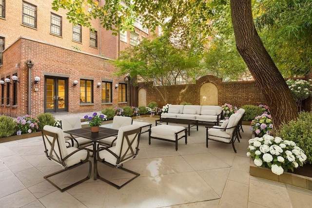 163 E 78th St, New York City, NY 10075 - view of patio featuring an outdoor hangout area, french doors, and fence