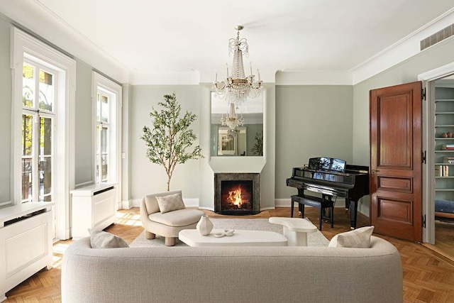163 E 78th St, New York City, NY 10075 - sitting room with a chandelier and a warm lit fireplace