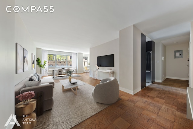 living area with baseboards