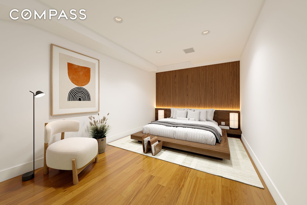 280 Nassau Ave Unit 1A, New York City, NY 11222 - bedroom with light wood-type flooring, baseboards, and recessed lighting