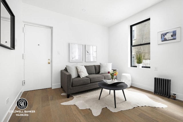 65 W 107th St Unit 4D, New York City, NY 10025 - living area featuring radiator heating unit, wood finished floors, and baseboards