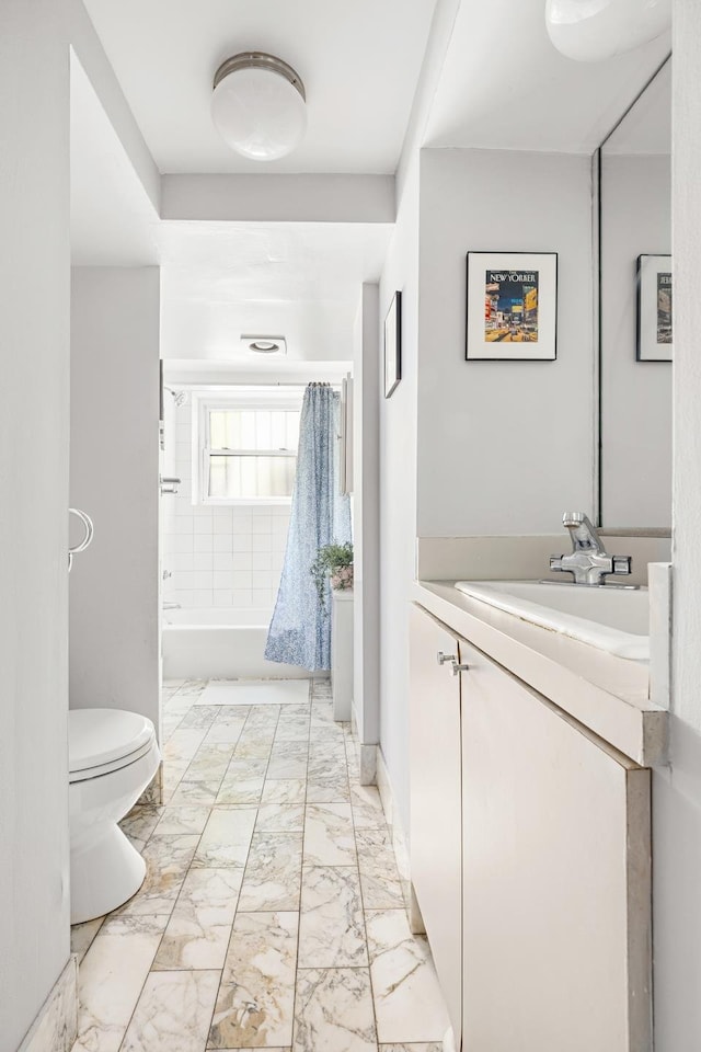 275 Degraw St Unit A, New York City, NY 11231 - bathroom featuring vanity, marble finish floors, and shower / tub combo with curtain