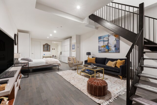 416 W 52nd St Unit 225, New York City, NY 10019 - bedroom with wood finished floors and recessed lighting