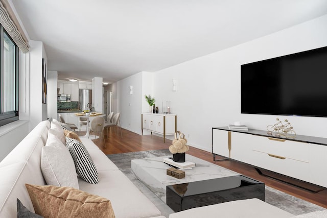 living area with dark wood-style floors