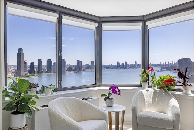 415 E 37th St Unit 31D, New York City, NY 10016 - living area with a view of skyline and a water view