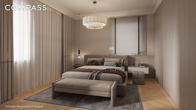 bedroom featuring crown molding
