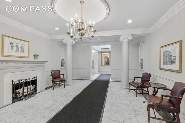 common area featuring ornamental molding and recessed lighting