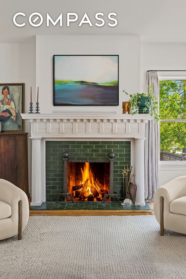 detailed view of a tile fireplace