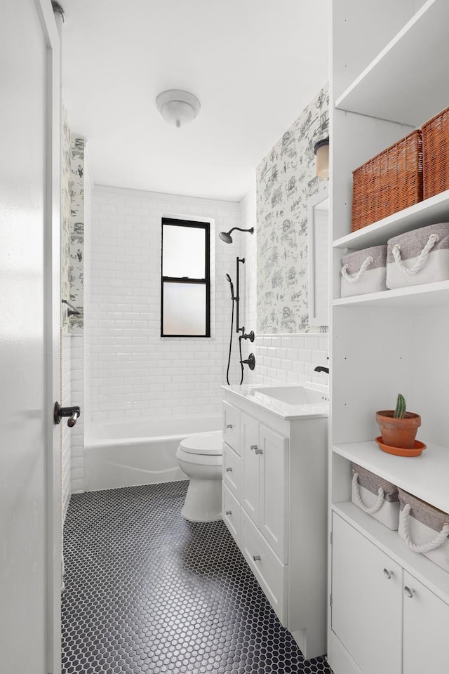 80 Winthrop St Unit 4C, New York City, NY 11225 - full bath with toilet, wallpapered walls, bathing tub / shower combination, tile patterned floors, and vanity