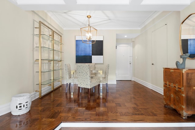 123 E 37th St Unit 11C, New York City, NY 10016 - dining area featuring baseboards, a chandelier, and crown molding
