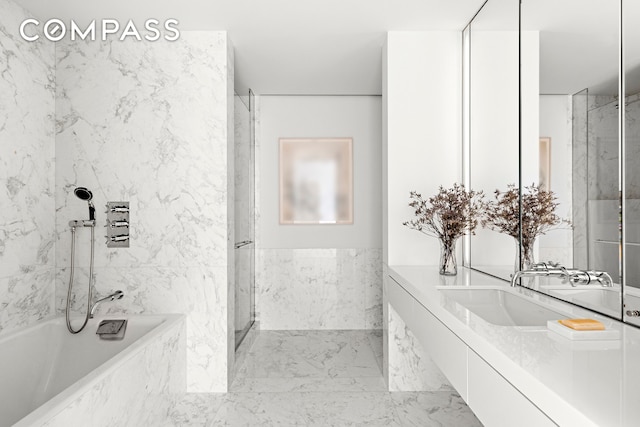 27 Wooster St Ph, Ph, New York City, NY 10013 - full bath with a garden tub, vanity, and a marble finish shower