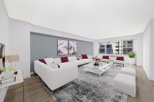 living room with wood finished floors