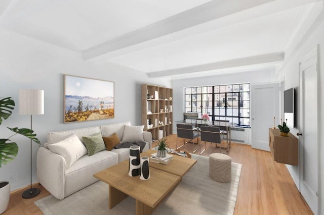 10 Park Ave Unit 9-E, New York City, NY 10016 - living room with light wood-style floors and beam ceiling