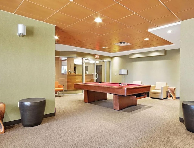 game room featuring carpet floors, billiards table, and recessed lighting