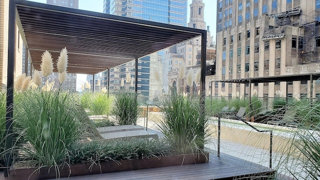 view of patio with a view of city
