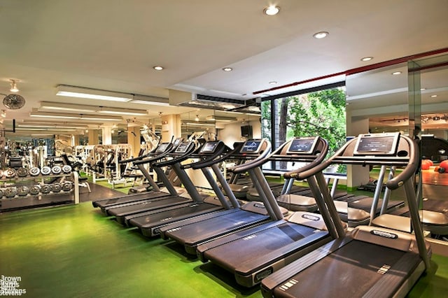 gym with recessed lighting