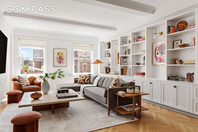 250 W 94th St Unit 11A, New York City, NY 10025 - sitting room featuring beam ceiling and built in features