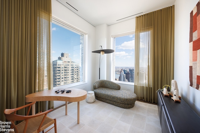 sitting room with a city view