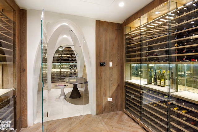 wine area featuring recessed lighting