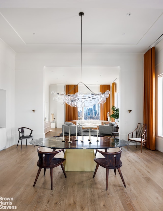 dining area with wood finished floors