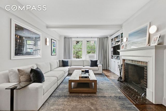 living area with a fireplace