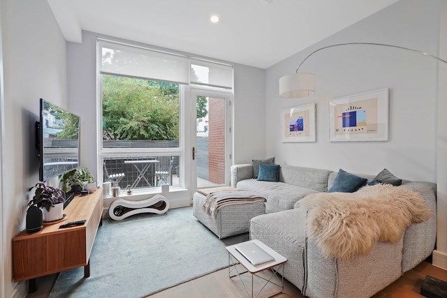 living room featuring wood finished floors and recessed lighting