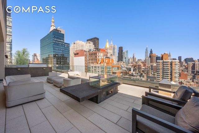 view of patio with a view of skyline