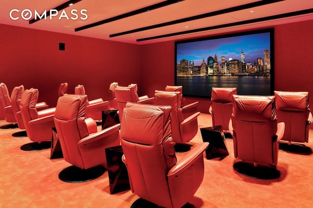 cinema room featuring carpet floors