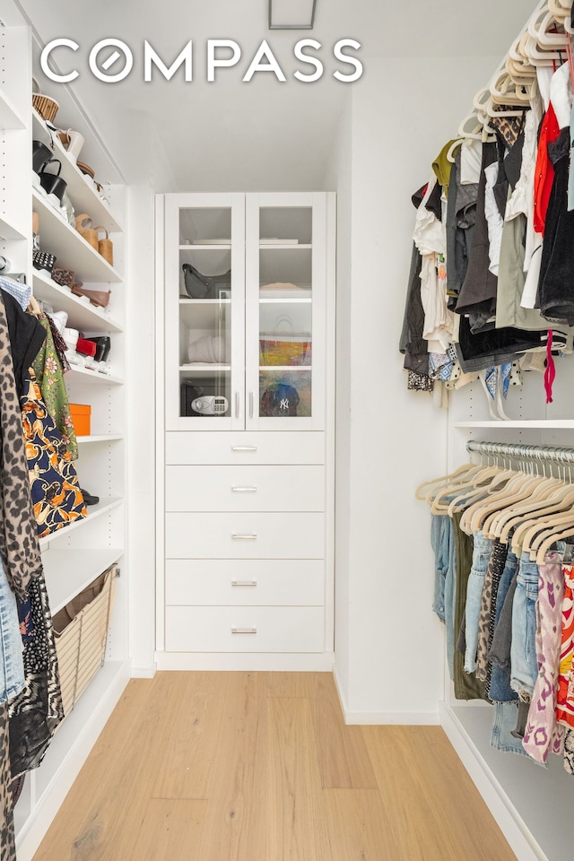 spacious closet featuring light wood finished floors