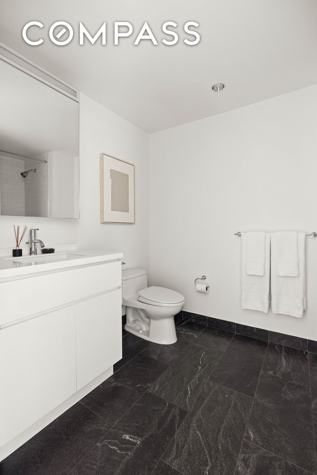 425 W 53rd St Unit 604, New York City, NY 10019 - bathroom with vanity, marble finish floors, and a shower