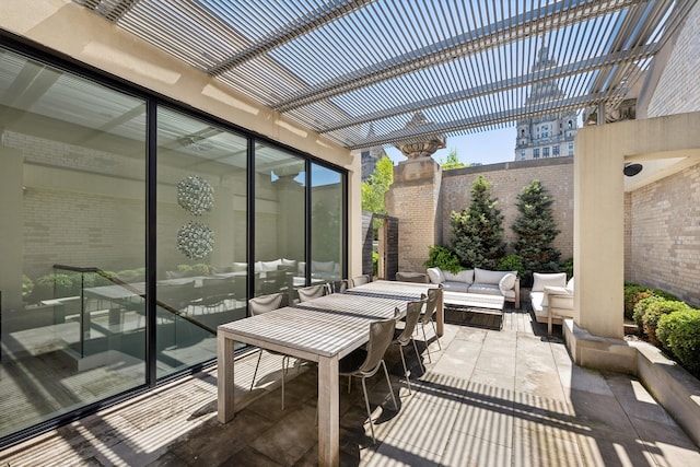 49 Chambers St Phb, Phb, New York City, NY 10007 - view of patio / terrace featuring an outdoor living space, a pergola, and outdoor dining space