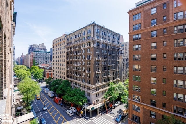 view of building exterior with a city view