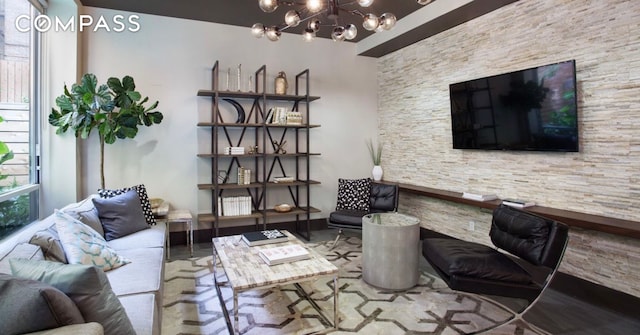 living room featuring a chandelier