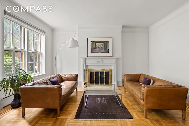 34-13 80th St Unit 2, New York City, NY 11372 - living area featuring a fireplace with flush hearth and a baseboard heating unit
