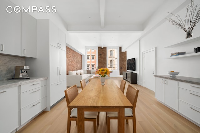 51 Warren St Unit 3W, New York City, NY 10007 - dining room with beamed ceiling and light wood finished floors