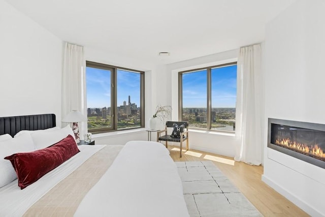 75 Wall St Unit Phd2, New York City, NY 10005 - bedroom with light wood-type flooring and a glass covered fireplace