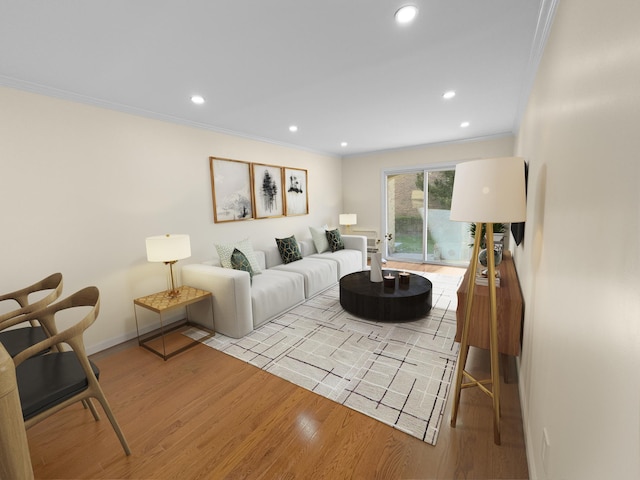 12-06 Robin Ln Unit 1028, New York City, NY 11360 - living area featuring light wood finished floors, crown molding, recessed lighting, and baseboards