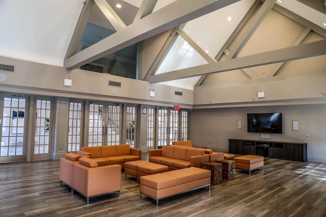 12-06 Robin Ln Unit 1028, New York City, NY 11360 - community lobby featuring high vaulted ceiling, beamed ceiling, and recessed lighting