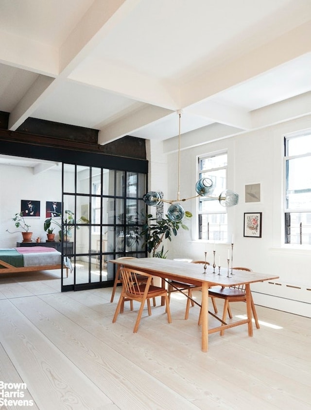135 Hudson St Unit 6F, New York City, NY 10013 - dining room with beam ceiling and wood finished floors