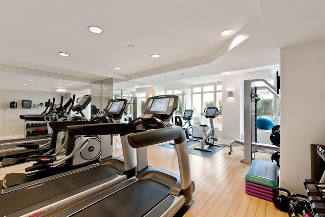 205 E 85th St Unit Ph2B, New York City, NY 10028 - workout area with recessed lighting and wood finished floors