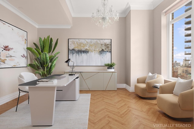 205 E 85th St Unit Ph2B, New York City, NY 10028 - office area with a chandelier and crown molding