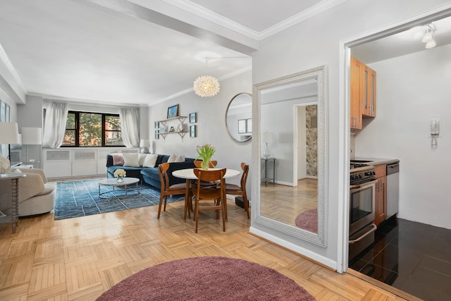 181 E 73rd St Unit 2B, New York City, NY 10021 - dining room with ornamental molding and baseboards